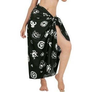 LA LEELA Women's Beachwear Wrap Bathing suit Halloween Beach Coverups Wraps Skirt Sarong Swim Cover Ups for Women One Size Allover Skull Vintage Black - 1 of 4