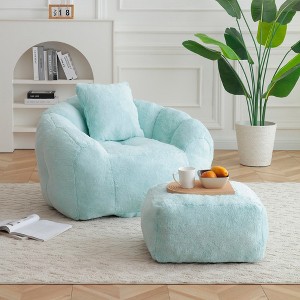 Hrinhom 45.4" W Modern Bean Bag Chairs,Faux Fur Lazy Sofa Reading Chair With Ottoman - 1 of 4
