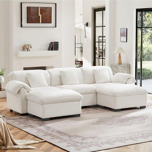 Massive U-Shaped Sectional Sofa with Storage Seats and Ottomans, 3-Seater in Modern Velvet, Plush Backrest and Cushions - 1 of 4