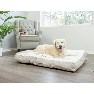 Extra Large Beige and White Velvet Dog Bed with Poly Fill