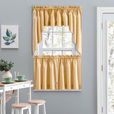 Butter Poly Cotton Duck Fabric Tailored Tier Curtains