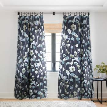 Ninola Design Watery Abstract Flowers Navy Single Panel Sheer Window Curtain - Deny Designs