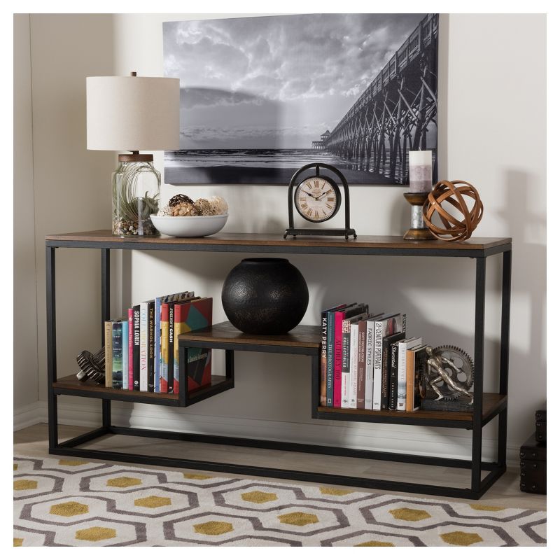 Doreen Rustic Industrial Style Antique Textured Finished Metal Distressed Wood Console Table - Black - Baxton Studio, 4 of 9