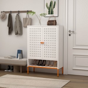APRILSOUL 46.45"Grid double door shoe cabinet, three adjustable compartments for flexible storage - 1 of 4