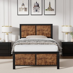 Twin/Full/Queen Size Bed Frame with Wood Headboard and Footboard, 14 Inch Platform Mattress Foundation, No Box Spring Needed Bed - 1 of 4