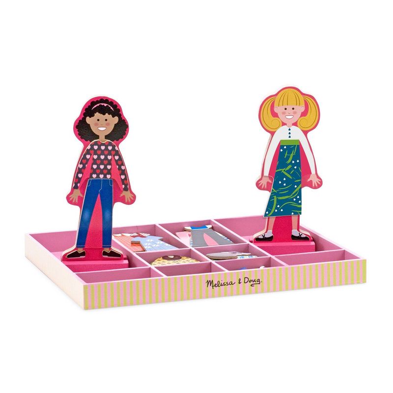 Melissa &#38; Doug Abby and Emma Deluxe Magnetic Wooden Dress-Up Dolls Play Set (55+pc), 1 of 13