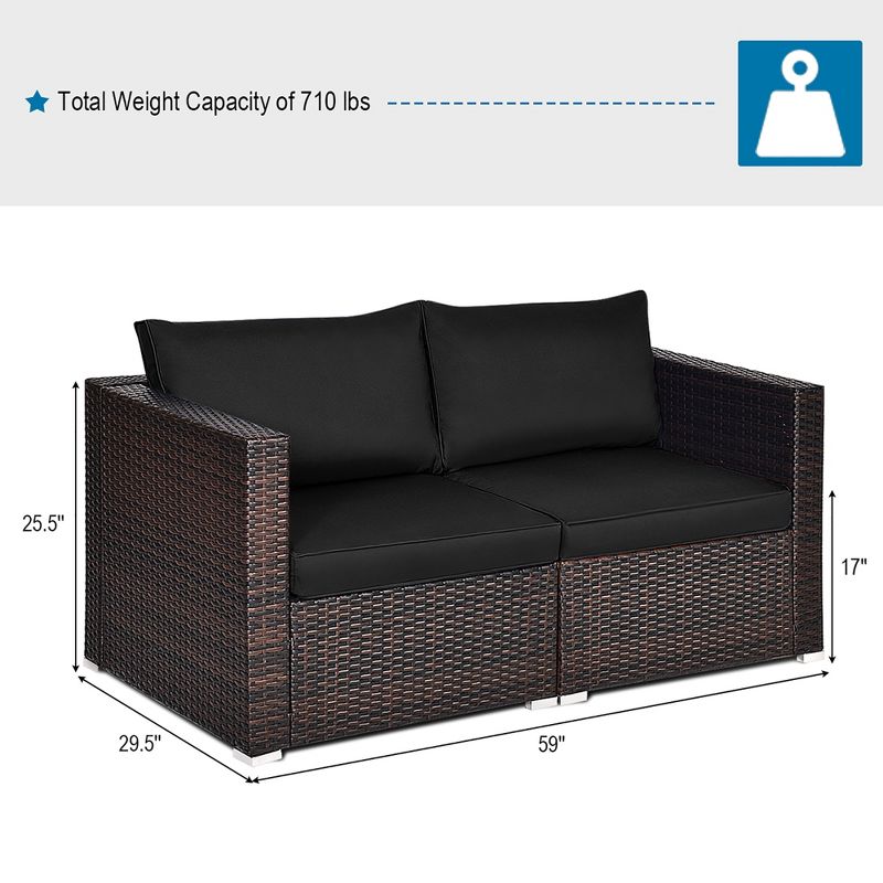Costway  2PCS Patio Rattan Corner Sofa Sectional Furniture Set Black Cushion Black\Red, 3 of 10