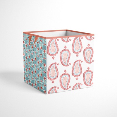 Bacati - Sophia Paisley Aqua/Coral Fabric Storage Box/Tote Small