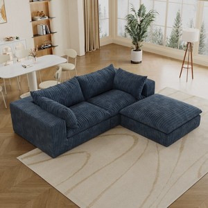 GDFStudio Frederica Modern 78.8" Corduroy Fabric and Feather-Filled Loveseat with Ottoman - 1 of 4