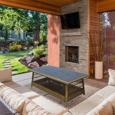 Positano 40" Brown Aluminum and Wicker Outdoor Coffee Table