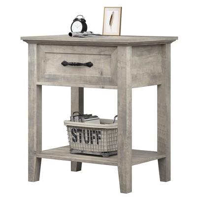 Homhougo Square Nightstand, Bedside Table End Table for Bedroom Nursery Living Room, End Table with Storage Drawer, Easy Assembly, Grey Gray