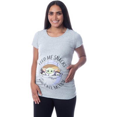 Seven Times Six Star Wars Womens' Maternity The Mandalorian The Child Feed Me Snack Shirt Grey