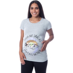 Seven Times Six Star Wars Womens' Maternity The Mandalorian The Child Feed Me Snack Shirt Grey - 1 of 4