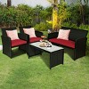 Tangkula 4 Piece Outdoor Patio Rattan Furniture Set Red Cushioned Seat For Garden, porch, Lawn - 2 of 4