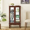 Wooakway 44"H Lighted Oak Curio Cabinet with Mirrored Back Panel Tempered Glass Doors and Three Adjustable Shelves E26 Bulb Not Included - 3 of 4