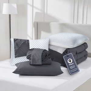 Nestl Comforter Set, 9 Piece Pinch Pleated Bedding Set, Bed in a Bag, All season Bed Set with Cooling Pillows - 1 of 4