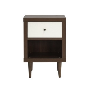 Gulches Walnut Mid-Century Nightstand - Splayed Leg Design with Drawer & Shelf - 1 of 4