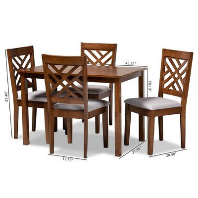 Walnut Brown Wood Dining Set with Gray Upholstered Chairs
