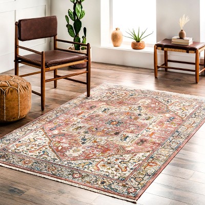 Harriet Orange Vintage Medallion Square Area Rug