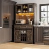 Whizmax 72" Farmhouse Coffee Bar Cabinet, LED Lights & Power Outlets, Sliding Barn Doors, Rustic Brown Buffet with Wine Storage & Microwave Space - 3 of 4
