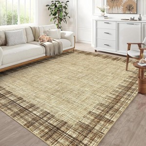 Modern Bordered Striped Runner Rug - Washable Stain Resistant Throw Carpet with Non-Slip Backing Low Pile Floor Cover for Hallway Laundry Bedroom - 1 of 4