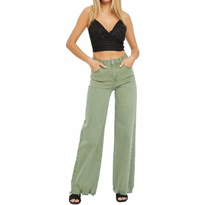 Women's High Rise Wide Leg Frayed Hem Pants - RISEN