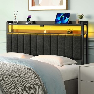 Greenstell  Bed Headboard - Upholstered with 2-Tier Storage Shelves, Charging Station & LED Lights, Height Adjustable Sturdy Frame for Bedroom - 1 of 4