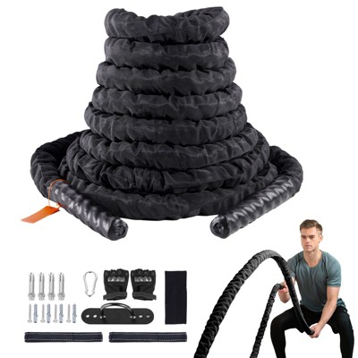 VEVOR Battle Rope, 1.5 Inch Diameter 30Ft Length Polyester Exercise Rope, Battle Exercise Equipment with Protective Sleeve & Anchor