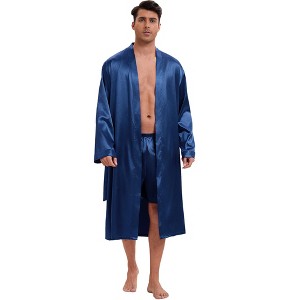 INSPIRE CHIC Men's Satin Long Sleeve Robe with Shorts Sleepwear 2-Piece Set - 1 of 4