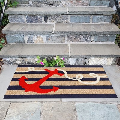 Nautical Anchor Navy and Cream Outdoor Accent Rug 24"x36"