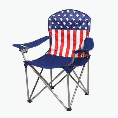 Kamp-Rite KAMPAFC141 Portable Outdoor Camping Furniture Beach Patio Sports Folding Quad Lawn Chair with 2 Cup Holders, USA Flag