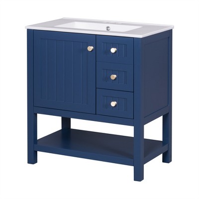 OUTSUPPLY Bathroom Storage Cabinets, Transitional Bathroom Vanity with Ceramic Sink, Solid Wood Frame, Soft-Close Doors