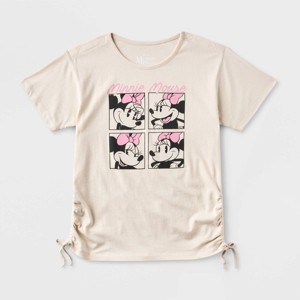 Girls' Disney Minnie Mouse Adaptive Short Sleeve Graphic T-Shirt - Beige - 1 of 3