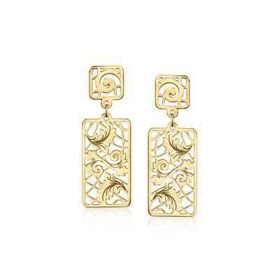 Ross-Simons Italian 14kt Yellow Gold Framed Leaves Drop Earrings