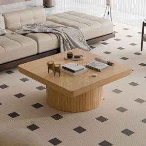 Okak Vintage Square Fluted Coffee Table with Parquet Pattern,Solid Wood Veneer Center Table for Living Room,Bedroom - 1 of 4