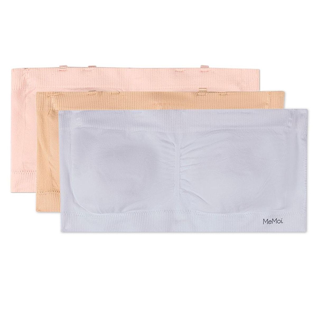 Memoi 3 Pack Women's Seamless Bandeau Bras with Clear Elastic Straps