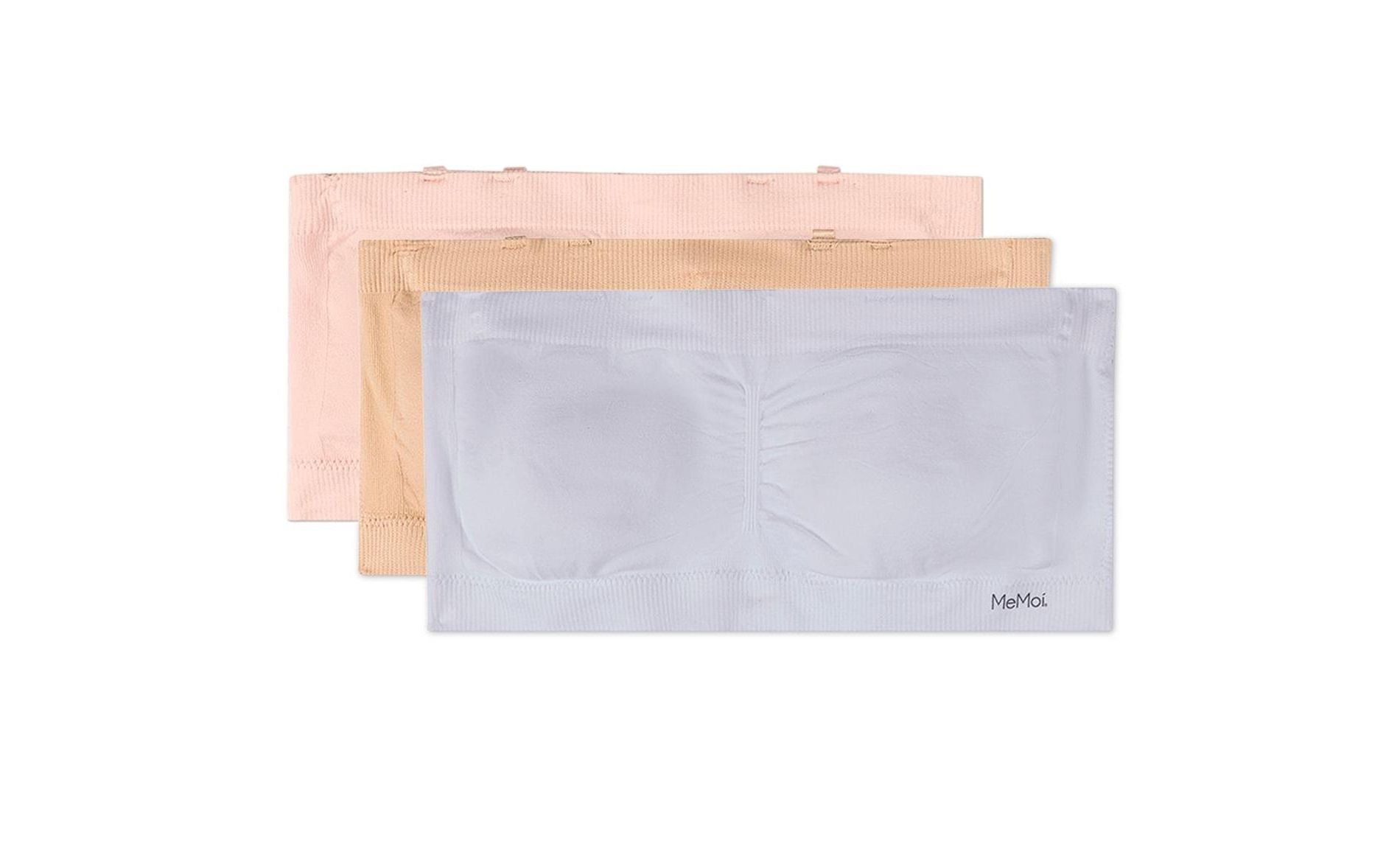 Memoi 3 Pack Women's Seamless Bandeau Bras with Clear Elastic Straps (Asst-1) Pale Blush,Amberlight,White S