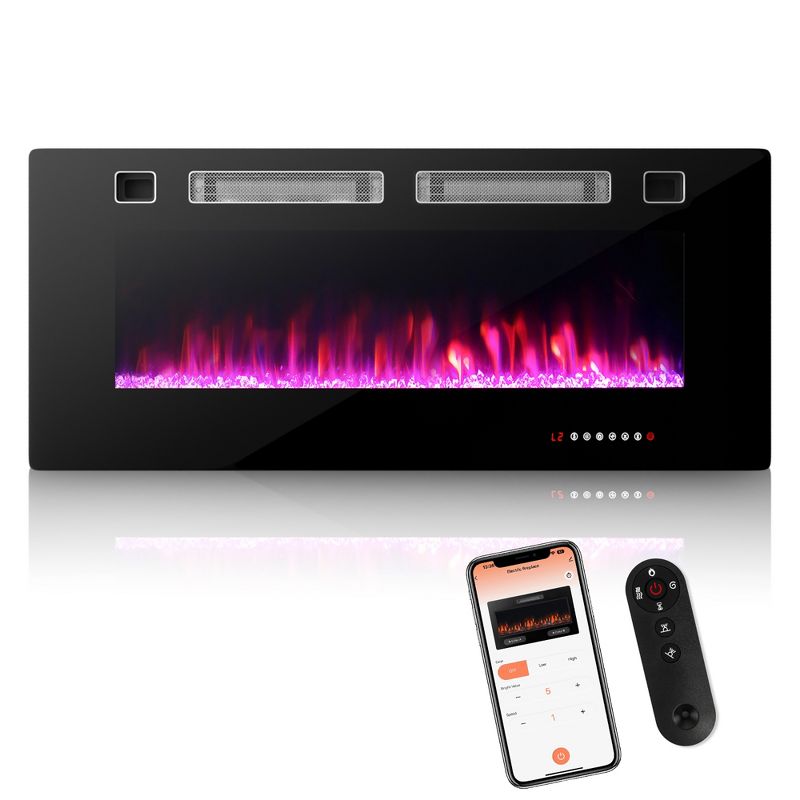 Costway 42\50\60\72 Inches Ultra-Thin Electric Fireplace Wall-Mounted & Recessed Fireplace Heater, 1 of 11