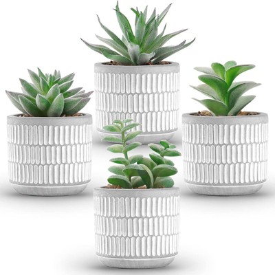 BRINJOY 4-Pack Artificial Succulent Plants - Mini Faux Succulents in Ceramic Pots for Home Office Decor