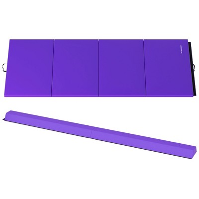 BalanceFrom Fitness 96 x 48 Inch All Purpose Exercise Mat Bundled with 8 Foot Balance Beam Foldable Gymnastic Activity Set, Purple
