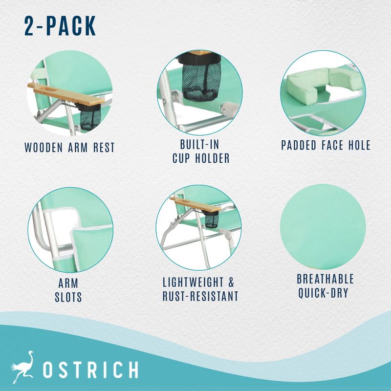 Ostrich Deluxe Padded 3-N-1 Lightweight Portable Adjustable Outdoor Folding Chair for Lawn Beach Lake Camping Lounge with Footrest, Teal (4 Pack), 3 of 7