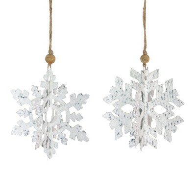 Melrose 7" White and Brown Glittered Snowflake Hanging Christmas Ornament