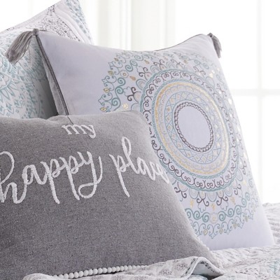 White and Gold Medallion Square Decorative Pillow with Tassels