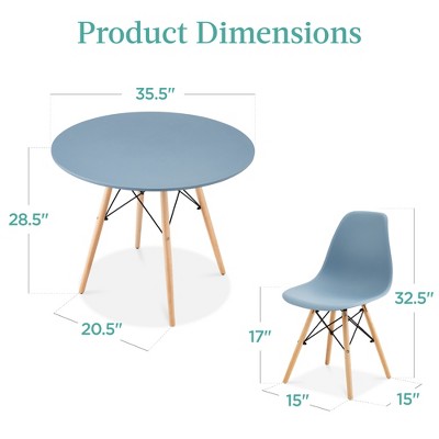 Blue and Oak Mid-Century Modern 5-Piece Dining Set with Beech Wood Legs