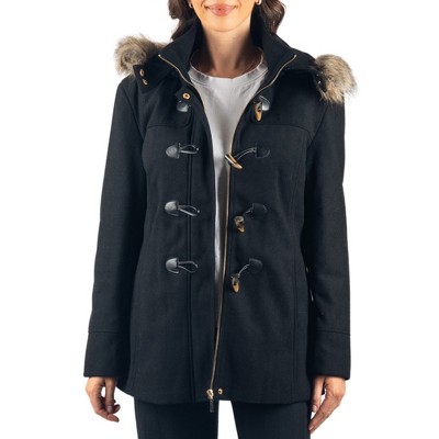 Alpine Swiss Duffy Womens Wool Blend Toggle Coat Removable Faux Fur Hood Classic Duffle Overcoat Warm Winter Jacket BLK M — фото 5
