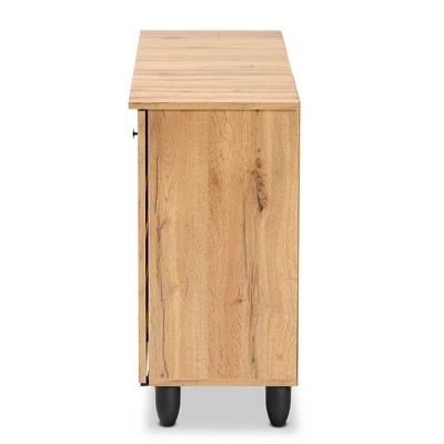 Gisela Oak Brown Wood 3-Door Shoe Storage Cabinet
