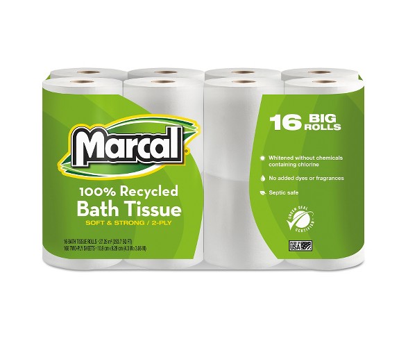 Marcal 100% Recycled Toilet Paper - 16 Big Rolls