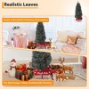 Potted Artificial Christmas Tree, Pre-Lit Holiday Xmas Tree with 78 Lights, Tabletop Snow Flocked Christmas Tree with Pine Cones, Sleigh-Shaped Base - 3 of 4