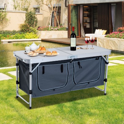 47" White Aluminum Folding Camping Table with Storage Organizer
