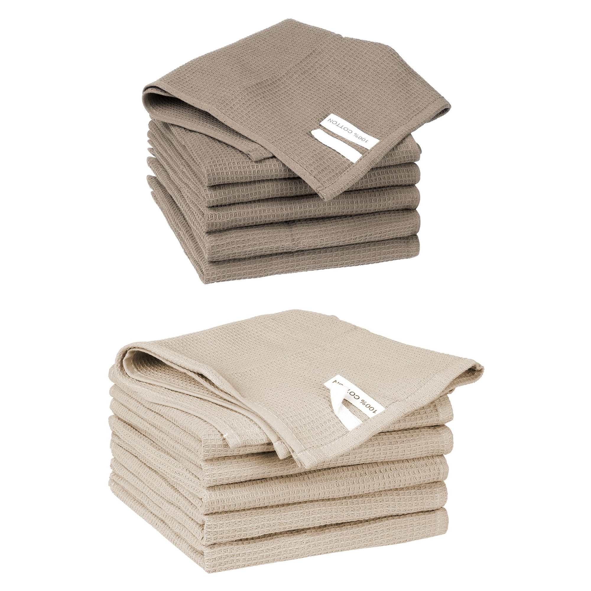 Unique Bargains Solid Color Cotton Waffle Weave Drying Absorbent Kitchen Towels 12 Packs Brown/Khaki 14" x 14"